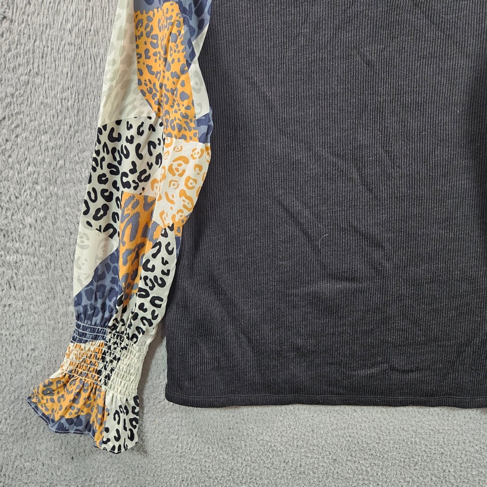 THML Patchwork Leopard Print Mock Neck Long Sleev… - image 2